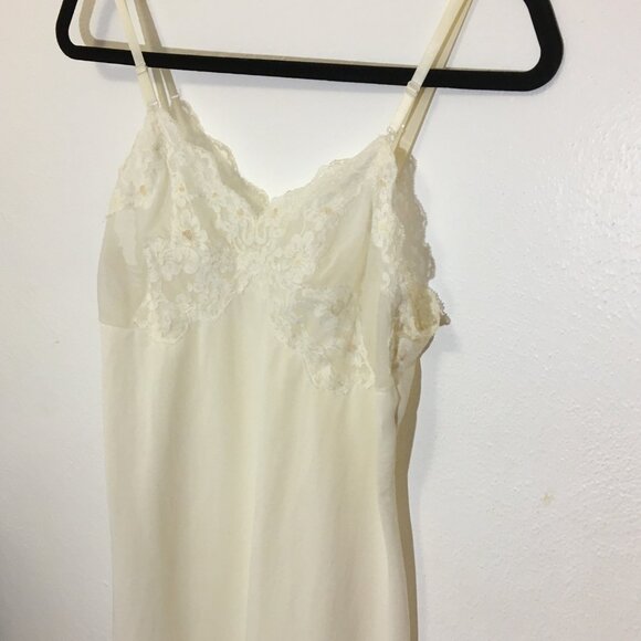 Vintage 60s 70s White Lace Daisy Full Slip  Anti Cling Crepe Sexy Slip Dress  (1 - Picture 12 of 14